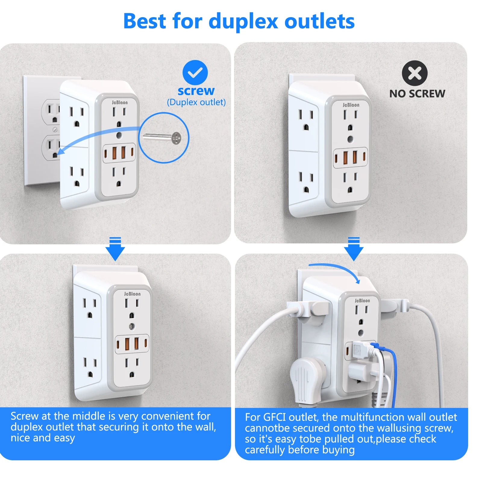 6 Outlet Wall Tap, 4 USB Ports (2 USB C) Fast Charging Surge Protector, Universal Plug Power Strip with Network Filter for Home