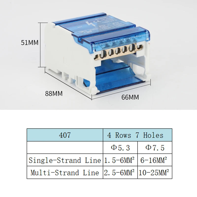 Din Rail Terminal Block NHC01 Series Power Distribution Box Junction Box 207/211/215/407/415 Modular Zero Line Neutral Copper