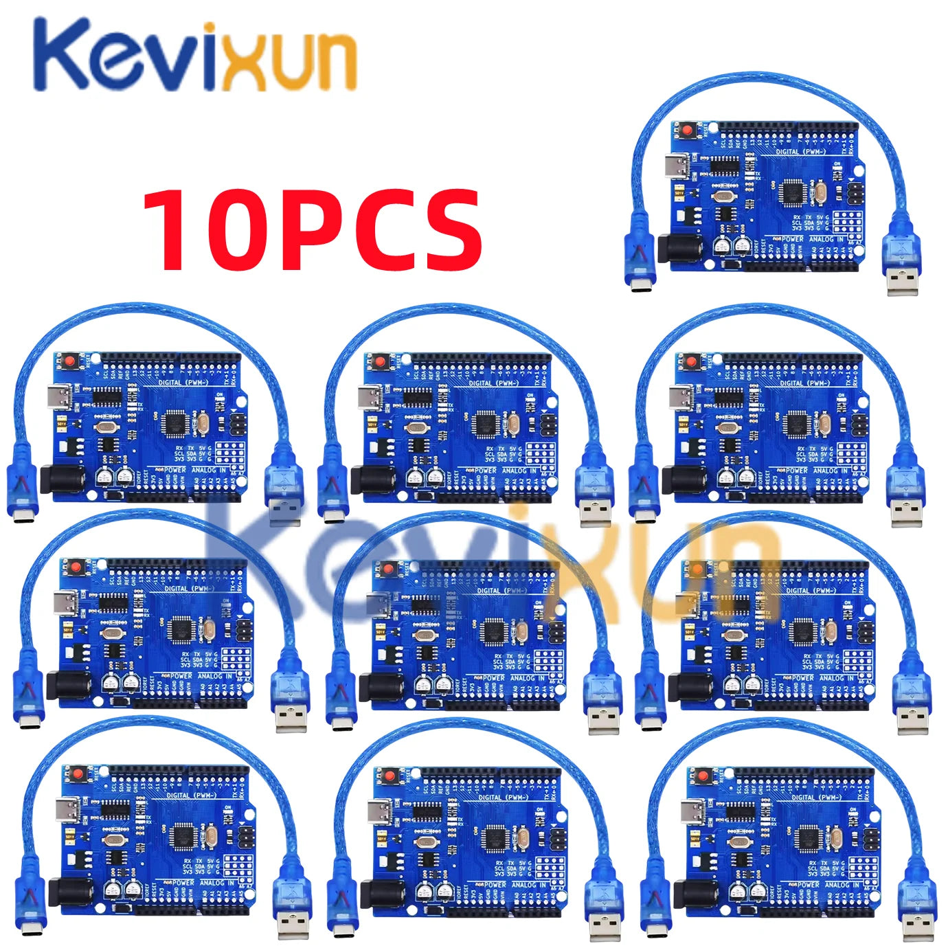 1-10PCS UNO R3 CH340G MEGA328P Chip for Arduino UNO R3 + USB/TYPE-C CABLE ATMEGA328P-AU Development Board 16Mhz