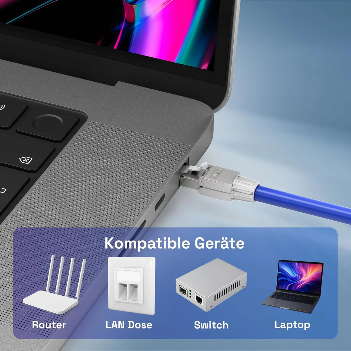 RJ45 Cat8 Cat7 Cat6 Toolless Field Termination Plug, Shielded (STP), Modular RJ45 Male Connector