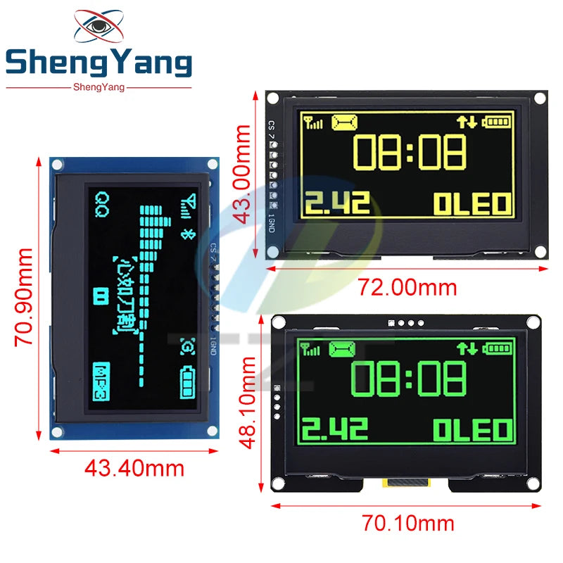 2.42 inch 2.42" OLED Display Module 128x64 LCD HD Screen Module SSD1309 7 Pin SPI/IIC I2C Serial Interface for Arduino UNO R3