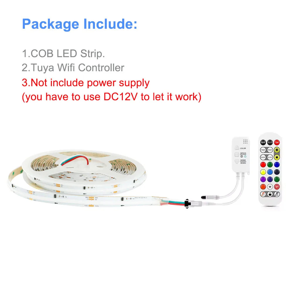 DC12V WS2811 RGBIC COB LED Light Strip Tuya WIFI APP Control For Alexa Google Addressable Flexible LED Light Tape