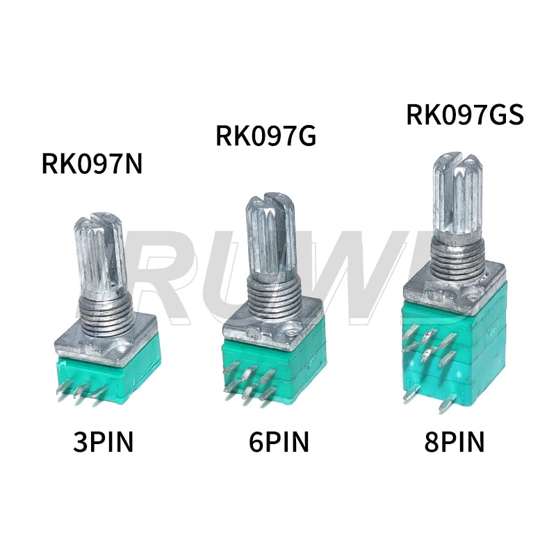 5pcs 15mm Shaft 3/6/8pins RK097 RV097NS B5K B10K B50K B100K B500K Audio Amplifier Sealed Linear Volume Potentiometer Resistor
