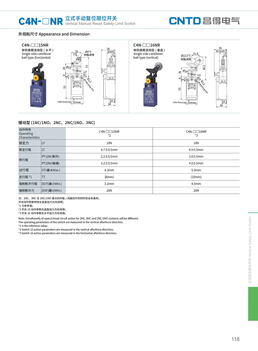 CNTD C4N‑NR Series vertical safety Micro Limit Switch IP65 Waterproof and dustproof Silver contact Safety Interlock C4N-4304NR