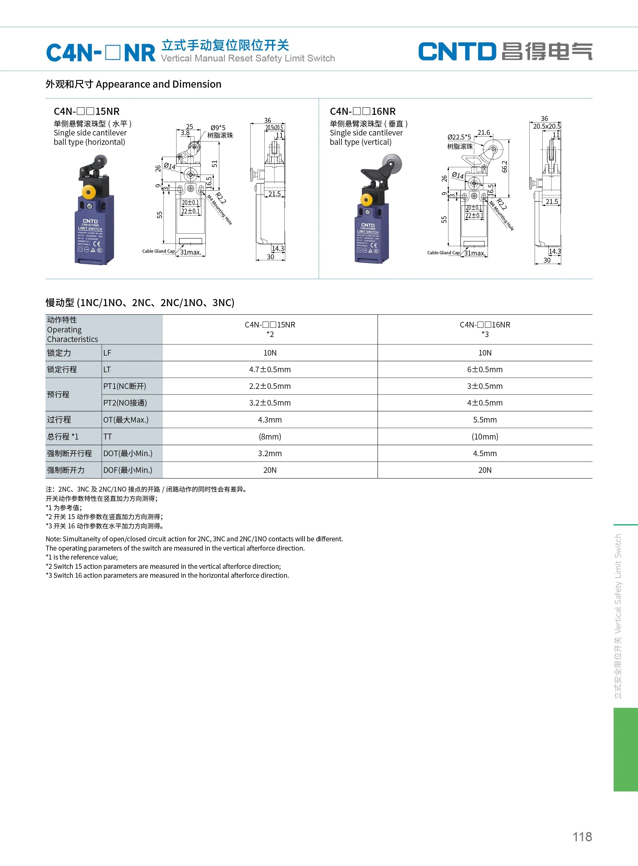 CNTD C4N‑NR Series vertical safety Micro Limit Switch IP65 Waterproof and dustproof Silver contact Safety Interlock C4N-4304NR