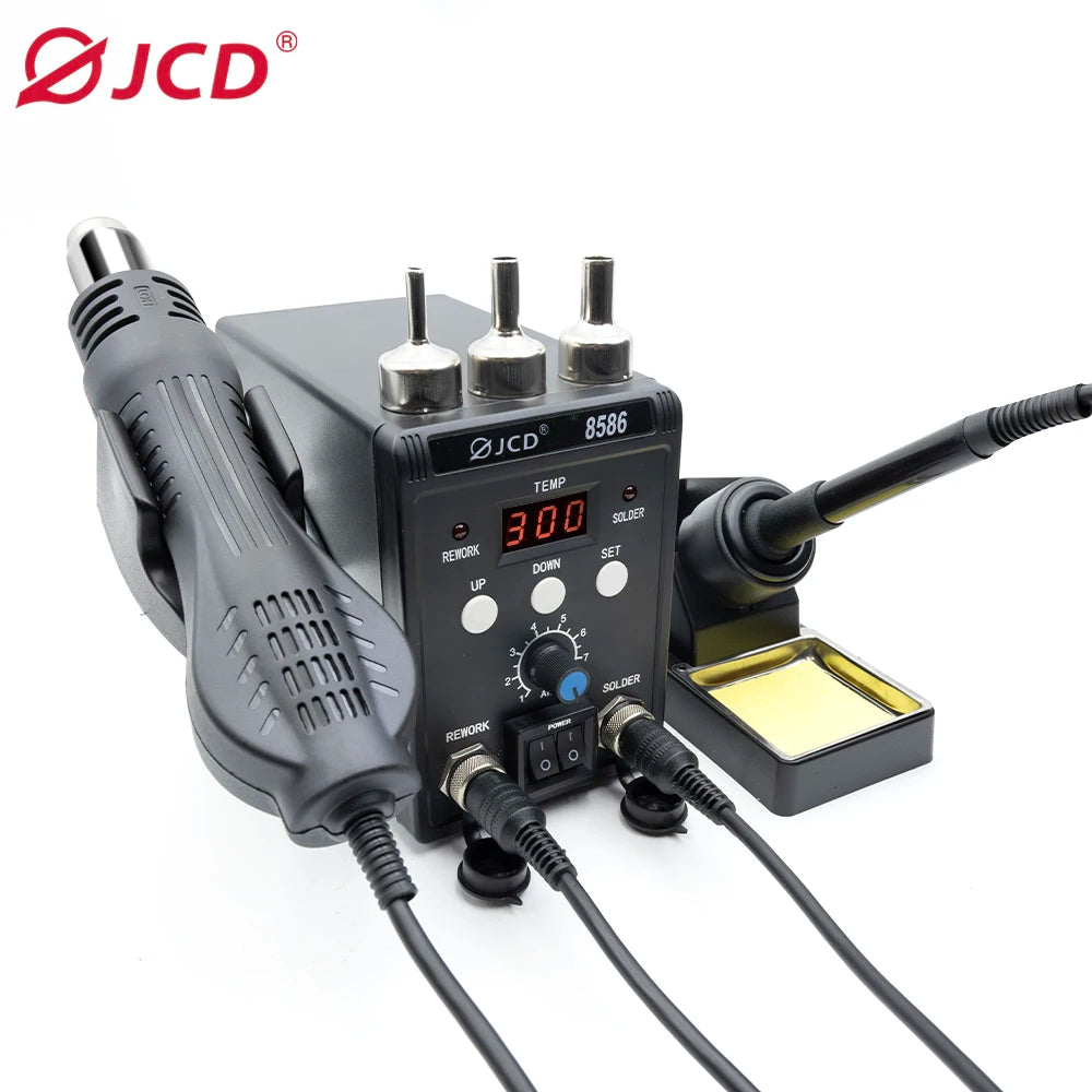 JCD 750W Soldering Station 8586 LCD Digital Display SMD Rework Hot Air Gun Soldering Iron 220V 110V ESD Welding Repair Tools