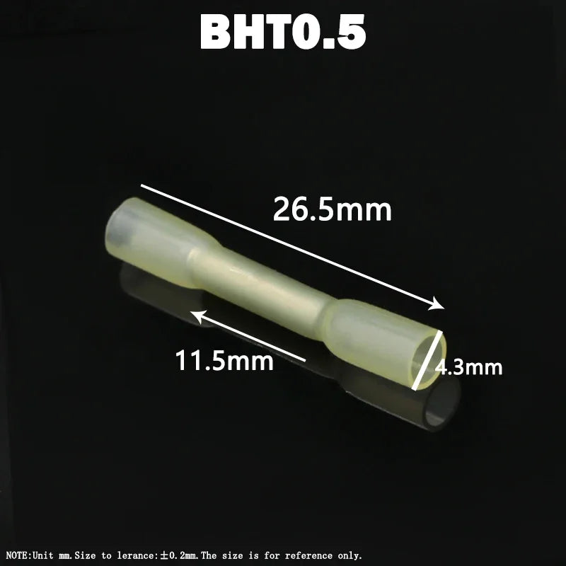 10/100Pcs Heat Shrinkable Cable Terminal Tube BHT0.5 BHT1.25 BHT2 BHT5 AWG22-10 Waterproof Butt Crimp Copper Insulated Connector
