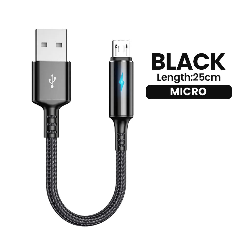 25cm Short USB Type C Cable 3A Data Micro USB Cable for iPhone Huawei Xiaomi Power Bank Fast Charging Data cable