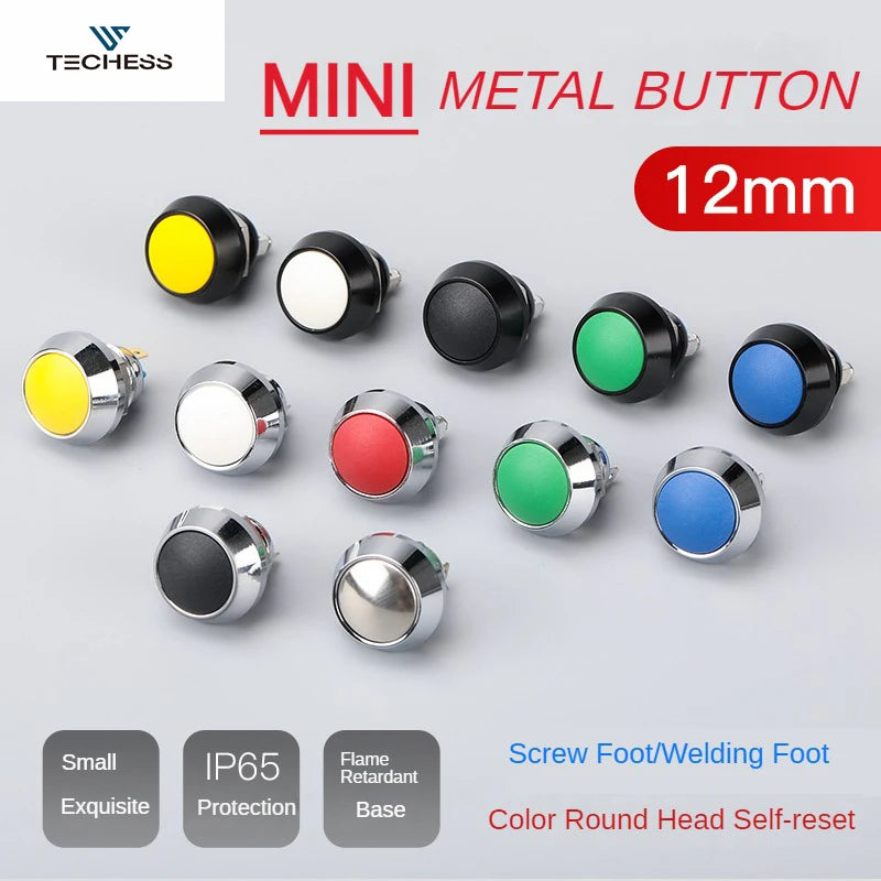 12MM Small Mini Metal Push Button Switch 12V 220v On Off Start Stop Momentary Colorful Black Oxide Waterproof Round Head Wedding
