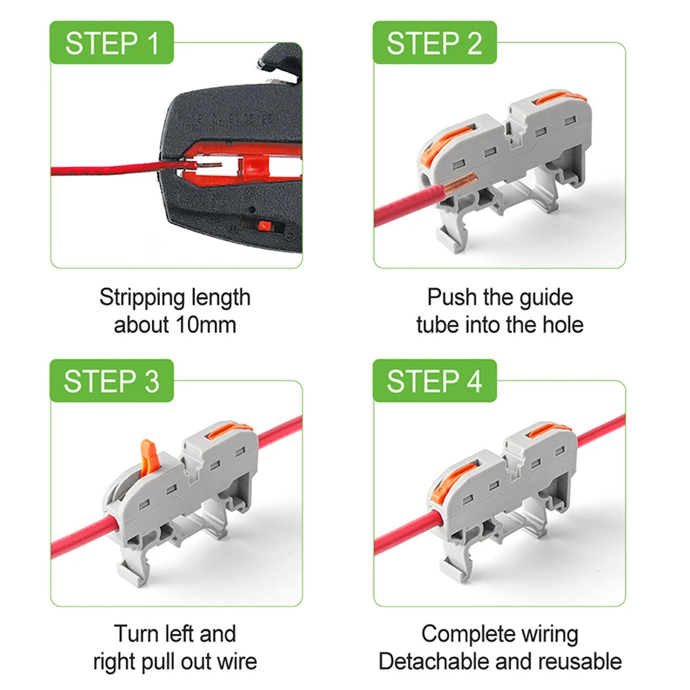 Din Rail Type Various Terminal Block Kit 211 Wire Electrical Conductor Universal Fast Cable Connector With Number Strip Set