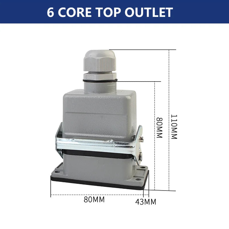 Rectangular Heavy Duty Connectors HDC HE 4 6 8 10 16 20 24 32 48 Core Pin 16A Waterproof Aviation Plug Top Side Line Connector