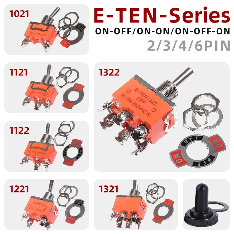 5Pcs Toggle Switch E-TEN-1021/1121/1122/1221/1321/1322 2 3 Position Latching Rocker Switch 15A 250V SPST DPDT