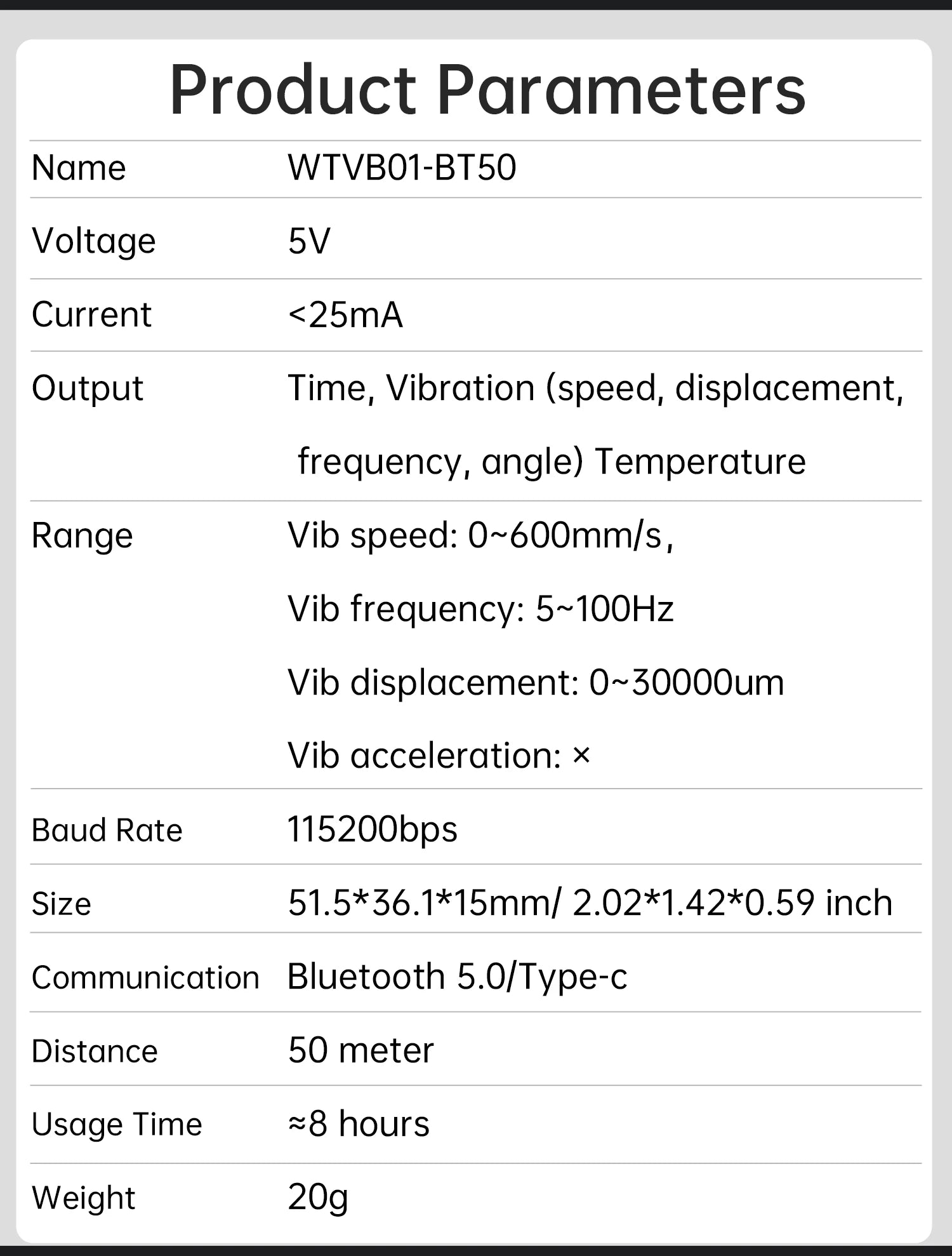 WitMotion WTVB01-BT50 Bluetooth 50m Multi-connected Vibration Sensor, 3-axis Vibration Displacement + Speed + Amplitude+Angle