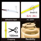 10W/M Ultra-high Power 220V COB LED Strip Light 10m Flexible Tape Light Smart IC No Need Driver High Bright Linear Lighting RA95