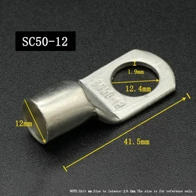 SC Type Wire Nose Terminal SC35 SC50 SC70 SC95 Bare Copper Battery Block Lugs Hole ID 6 8 10 12mm Crimp DTGA Cable End Connector