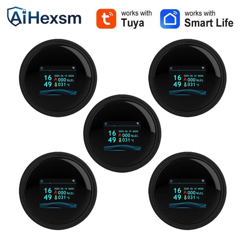 Tuya Wifi Leak With Temperature Function Combustible Gas Detectors Support Home Smart Life Natural Gas Alarm Sensor LCD Display