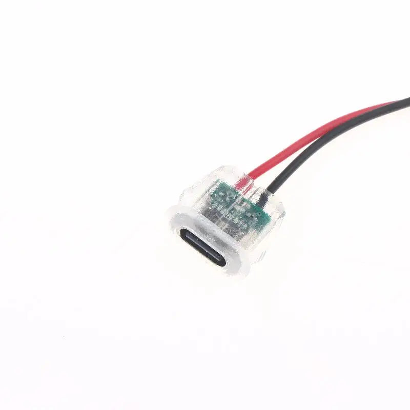 5/10Pcs Transparent 2Pin Waterproof USB-C Female Charging Socket With LED Light Type-C Power Input Connector