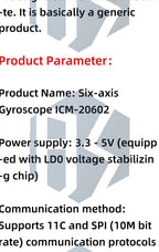 DC 3.3–5V ICM-20602 Sensor Module – High-Precision, Low-Noise Six-Axis Gyroscope and Accelerometer Module Compatible