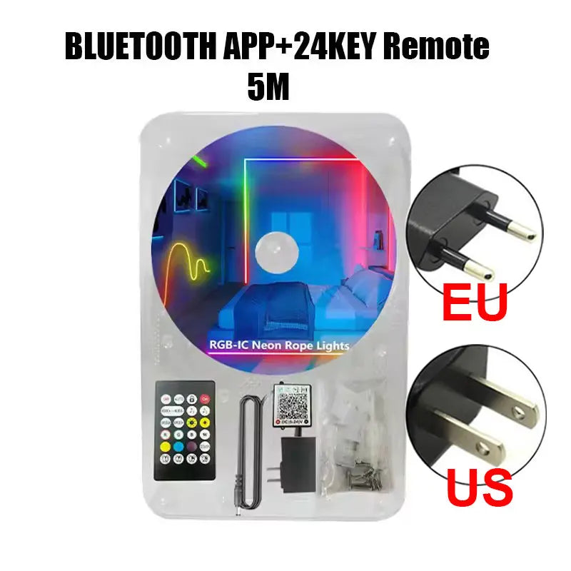 24V Addressable Neon Led Ribbon 5M 10M 15M 20M Bluetooth Led String Lights Waterproof Outdoor Lighting Rgbic Strip Neon Rgb Tape
