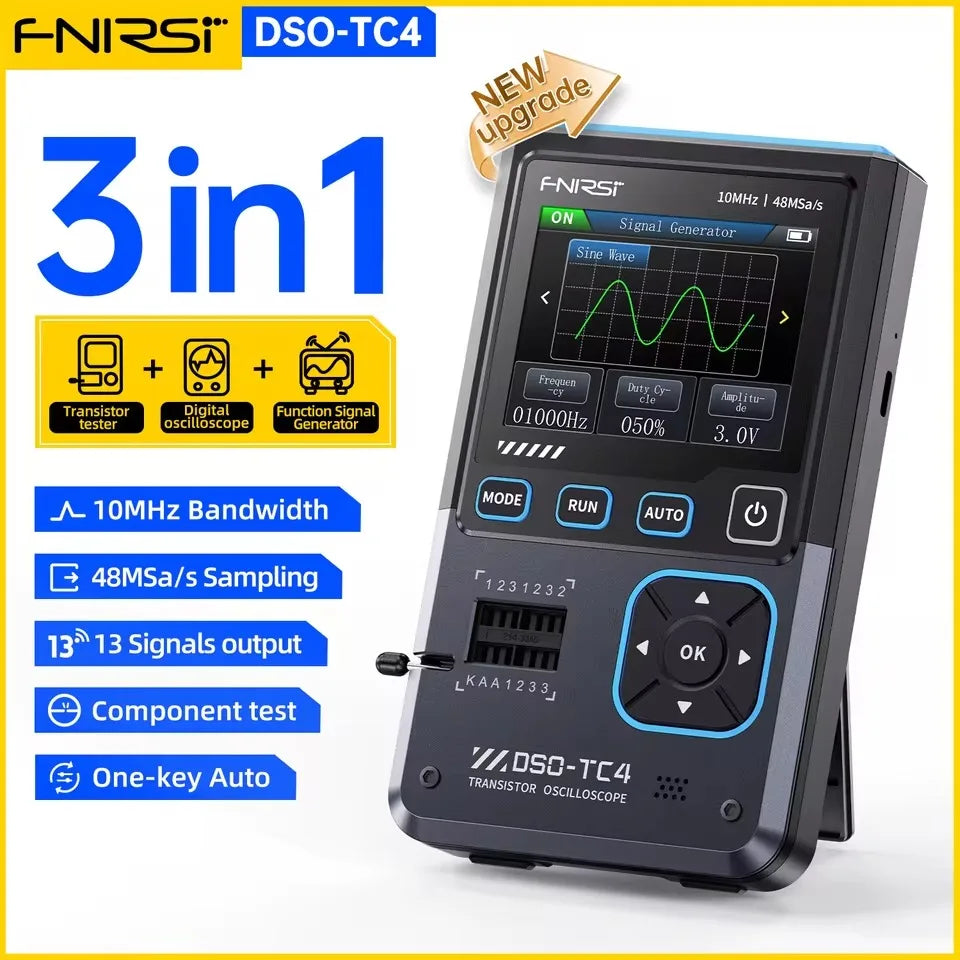FNIRSI DSO-TC4/DSO-TC3 Digital Oscilloscope Transistor Tester 10MHz 48Ms/s Electronic Component Measurement Tool W/ USB Charger