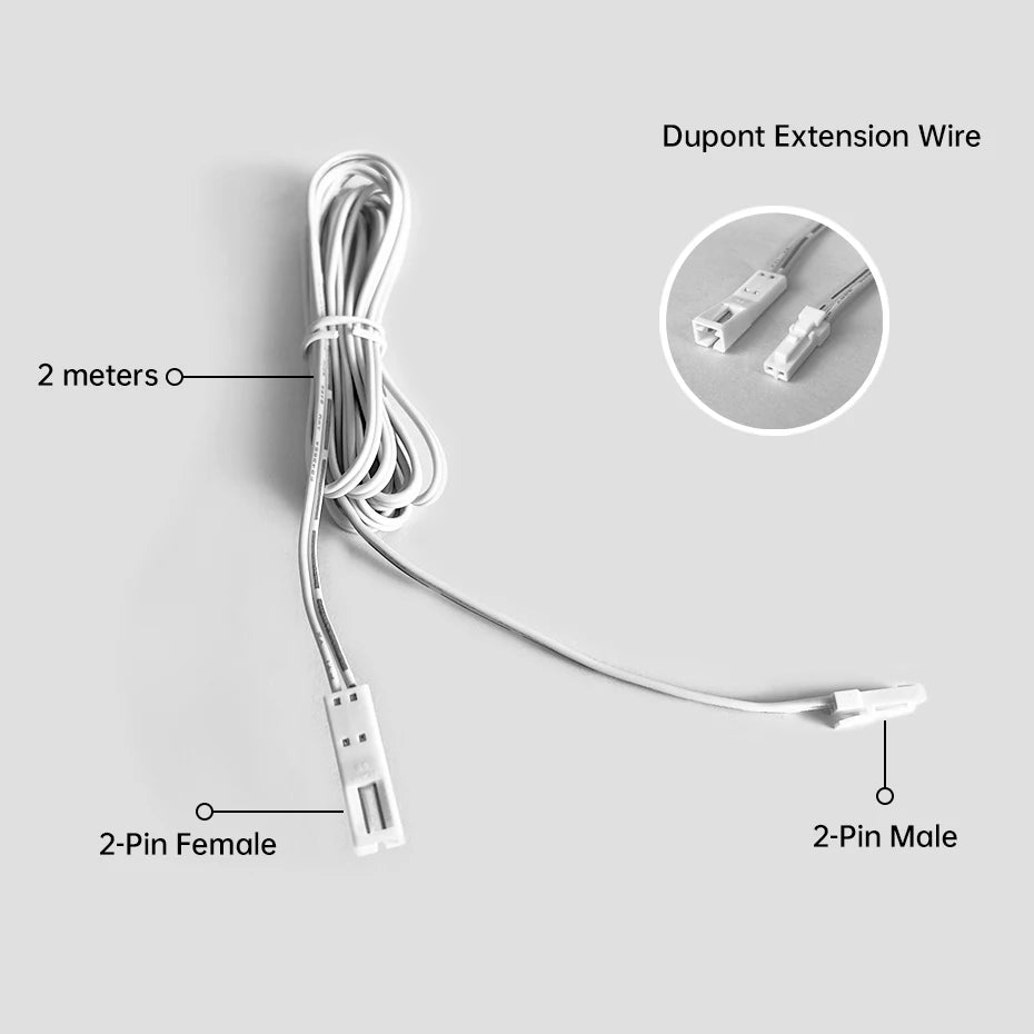 1/3/5Pcs 2m Dupont Male Wire Terminal 2Pin 5mm 8mm 10mm Crystal Buckle Connector for 12V 24V COB LED Strip Light Extension Cable