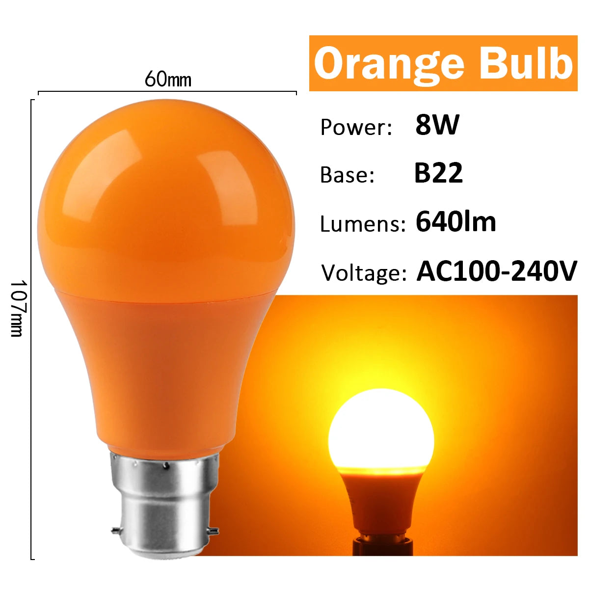 2-10pcs Colorful Bulb B22 E27 110V 220V Red Yellow Blue Green Pink Purple Orange Light Bulb Lamp for Home