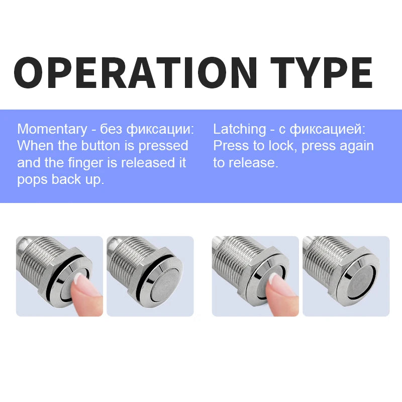 6pcs 12mm Push Button Switch Latching Momentary Self reset Waterproof Mini Electric Power Button Switch On Off 2pin 1NO 3A/250V