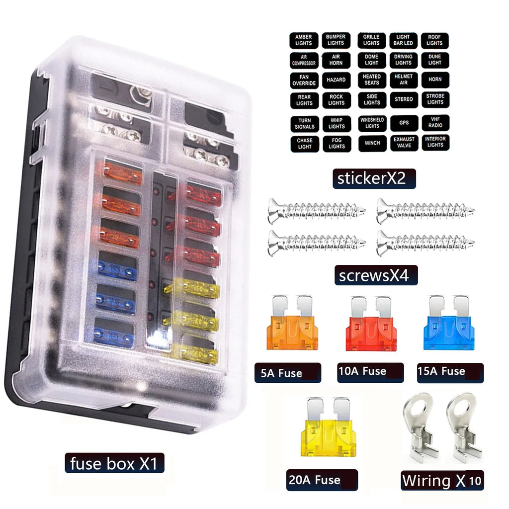 Universal 12 Ways 6 Ways Blade Fuse Block 12V 32V Car Fuse Holder Box Marine Auto Fuse Connector Switch With LED Indicator Light