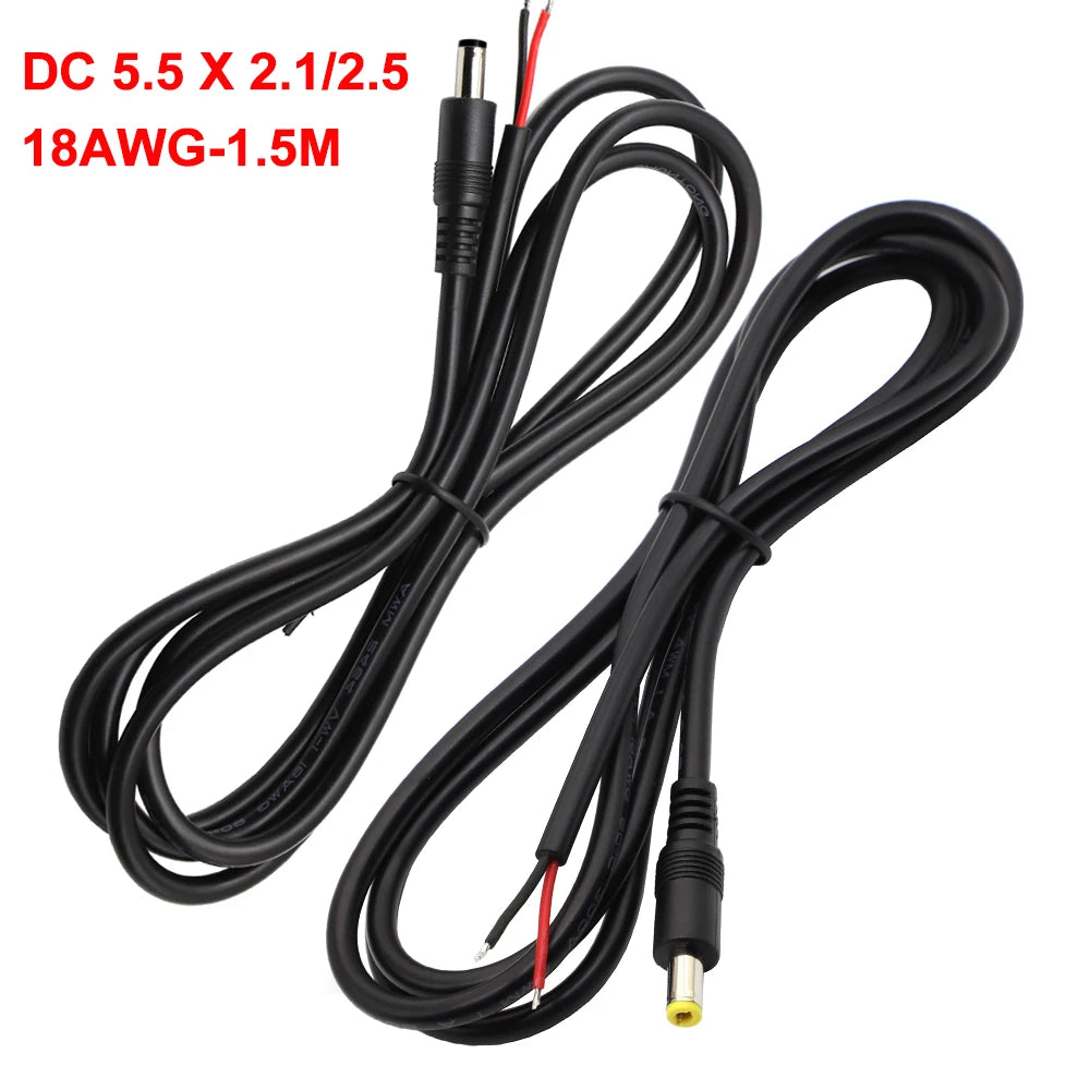 1/3/5Pc 18AWG DC Power Connector 5.5*2.1mm / 2.5MM Male Plug to Bare Wire Open End Power Cord Repair Cable Adapter DIY 1.5M