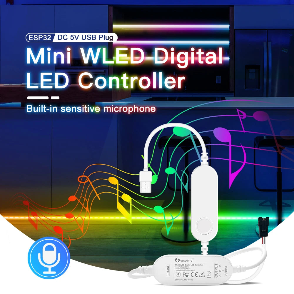 GLEDOPTO WLED ESP32 ESP8266 Ultra Mini LED Controller Multi Color RGB IC Addressable for Table Computer TV Backlight Dynamic ICs
