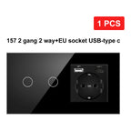 NYWP EU 86*86mm 1Gang 2Way Dual Touch Switch Tempered Glass Panel Stair Switch Bedroom Sensor Switches Cross No Need WI-FI
