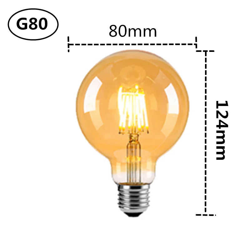 LED Edison Filament Light Retr Bulb Brown Golden G80 G95 G125 4W 6W 8W 10W 12W Dimmable E27 AC 220V Dimmer Restaurant Bedroom