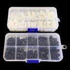 140pcs/box M3 Nylon Spacer Kit Black White ABS Plastic Non-Threaded Hollow Standoff Assortment OD7mm ID3.2mm Washer Set