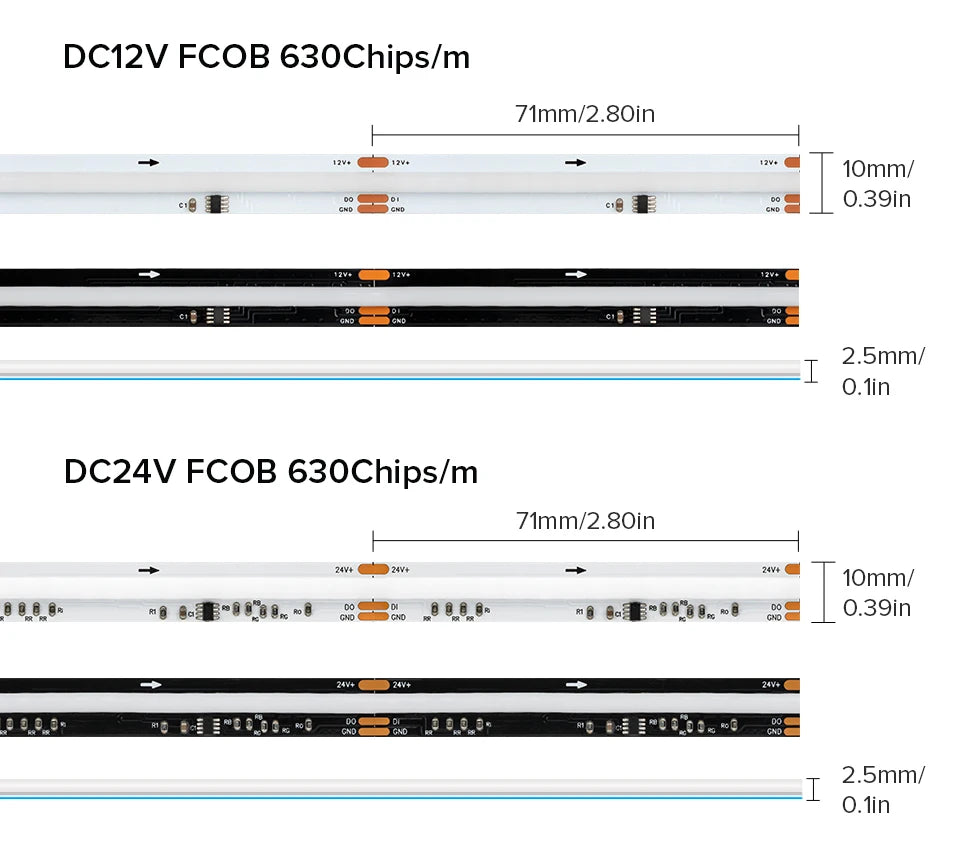 FCOB LED Light Strip Pixel Addressable 630 720 LEDs RGB Dream Full Color 12mm DC12V 24V WS2811 High Density Flexible COB Light