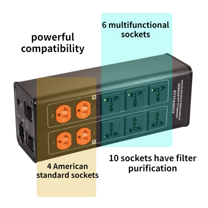 TP1000 Power Filter Socket Fever Audio Power Purifier Lightning Protection Surge Protection Filter Socket Power Bank