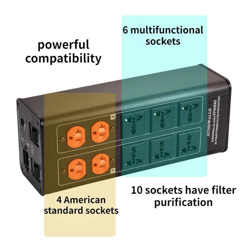 TP1000 Power Filter Socket Fever Audio Power Purifier Lightning Protection Surge Protection Filter Socket Power Bank