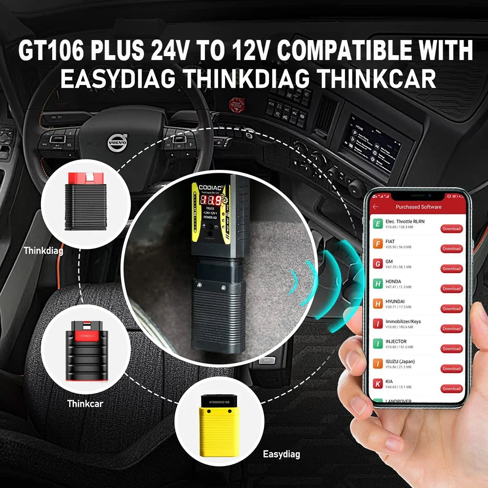 GODIAG GT106 PLUS 24V to 12V Heavy Duty Truck Converter Adapter for X431 Easydiag/ThinkCar2/Thinkdiag/GOLO Carcare/DBScar II