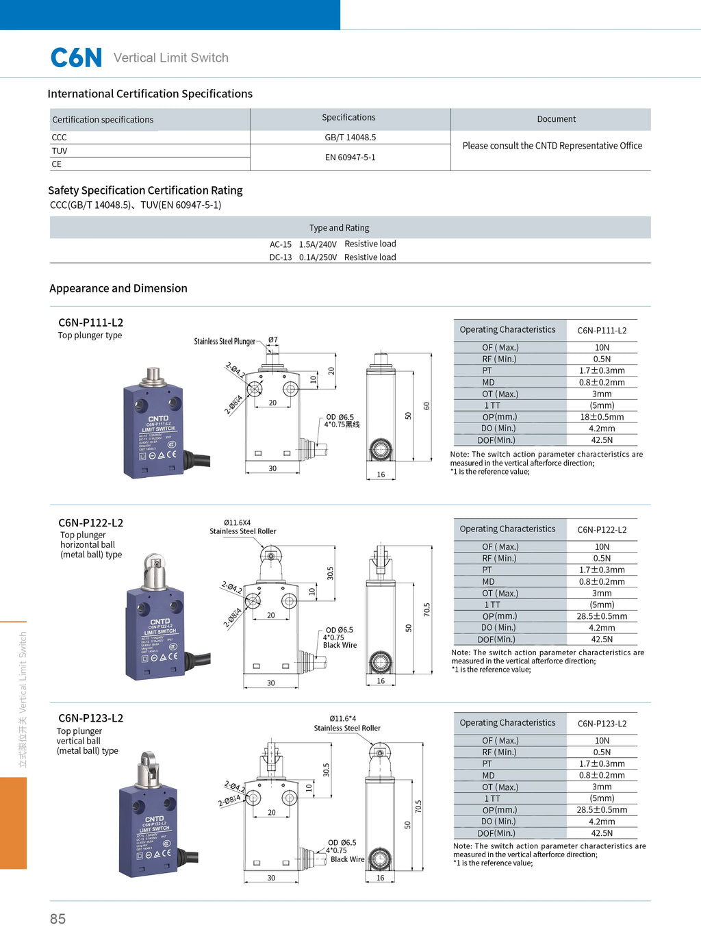 CNTD Micro Limit Switch C6N Series C6N‑101 C6N‑102 C6N‑111 C6N‑121 1NO1NC 10A 250V IP67 Waterproof For Automated Machinery
