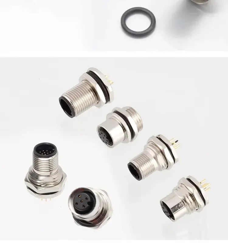 M12 2 3 4 5 6 8 12 17 Core Flange Socket PCB Board Aviation Plug Male and Female Hole size 12/16mm Waterproof Connector