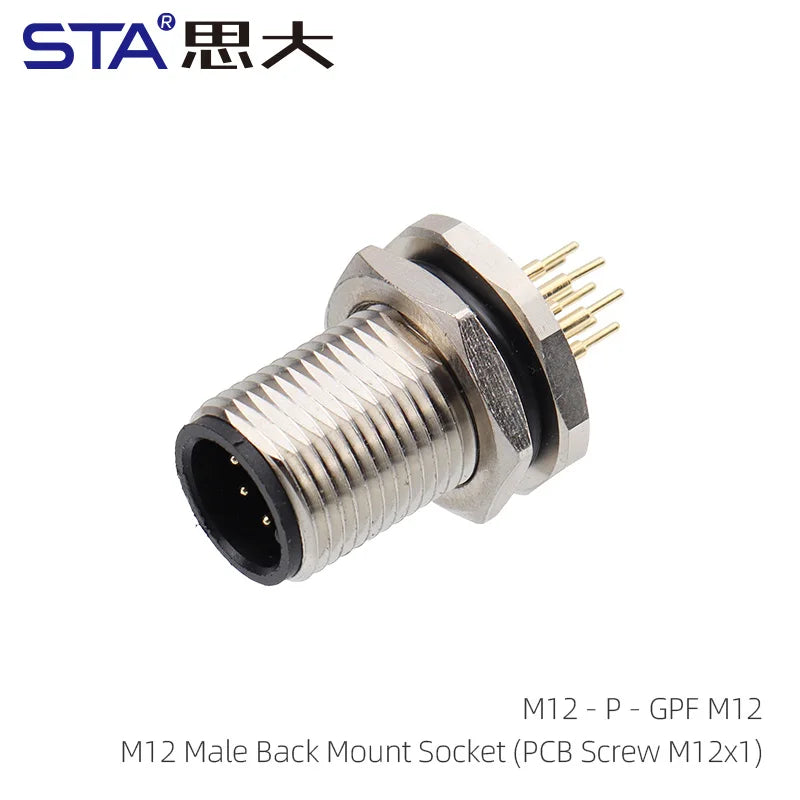 M12 Sensor Waterproof Circular Connector Panel Mount Bulkhead Installation Metal Male Female PCB Socket 2 3 4 5 6 8 12 17pin