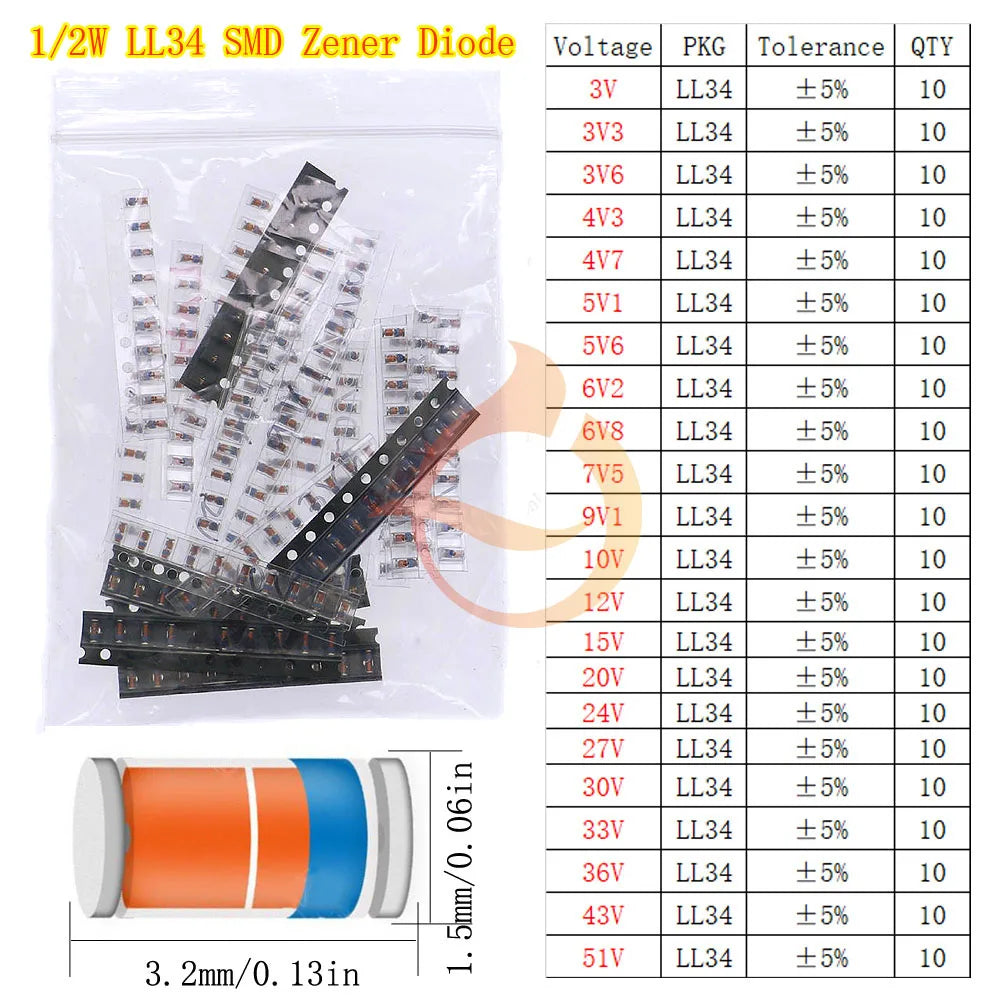DIP SMD Zener Diode Fast Switching Schottky TVS Diode Kit 1N4001 1N4004 1N4007 1N5408 UF4007 FR207 1N5817 1N5819 1N5822 1N4148