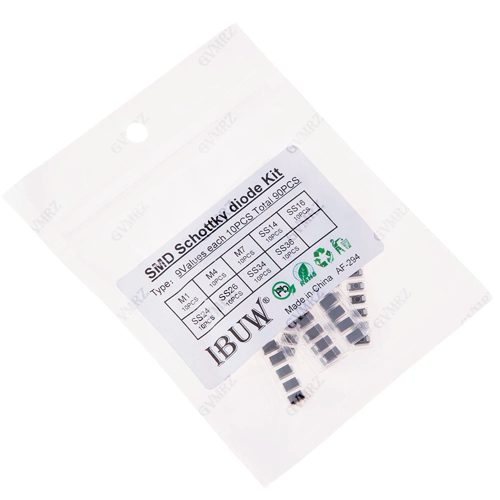90PCS 9Values SMD Schottky Diode Kit M1 M4 M7 SS14 SS16 SS24 SS26 SS34 SS36 for Electronic Rectification Projects M1