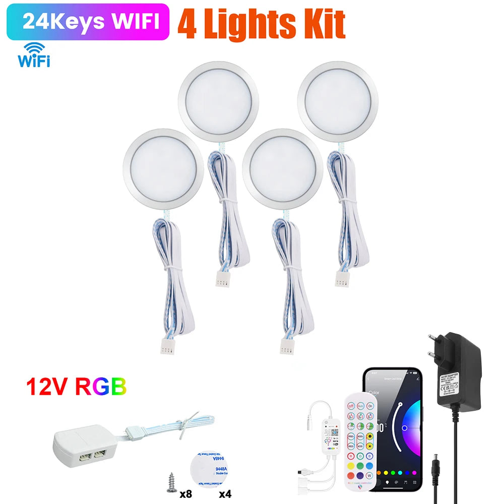 1 2 3 5 6 8 Lihgts RGB LED Cabinet Light 12V WiFi Bluetooth 24Key 44Key Remote Control Power Kit for Kitchen Wardrobe Lighting