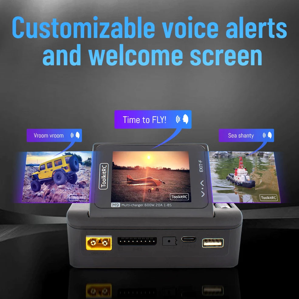 ToolkitRC M9 600W 20A USB Fast Charing DC Smart Charger Adjustable Screen Angle with Audio Function For 1-8S Lipo LiFe Battery