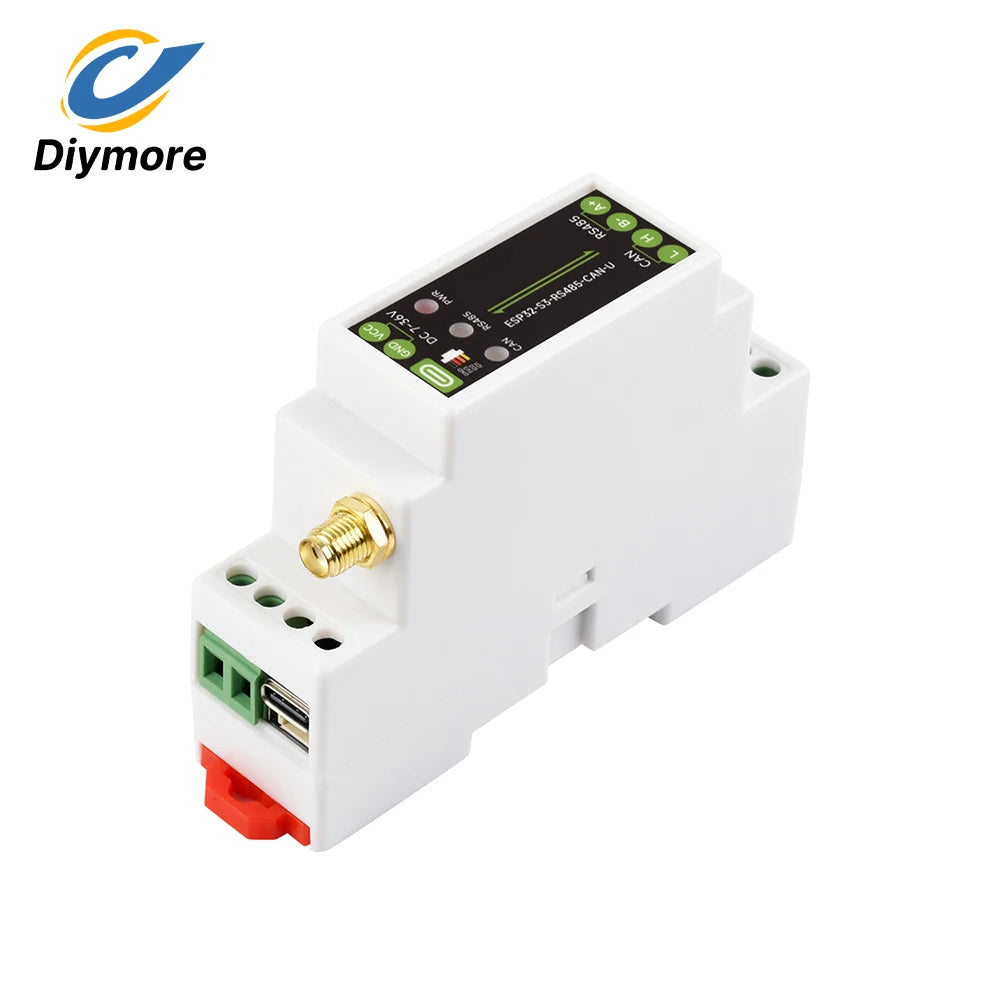 ESP32-S3-RS485-CAN Industrial DIN Rail Module ESP32-S3R8 Dual Core 240MHz WiFi Bluetooth Isolated RS485 CAN Bus 7-36V Wide Power