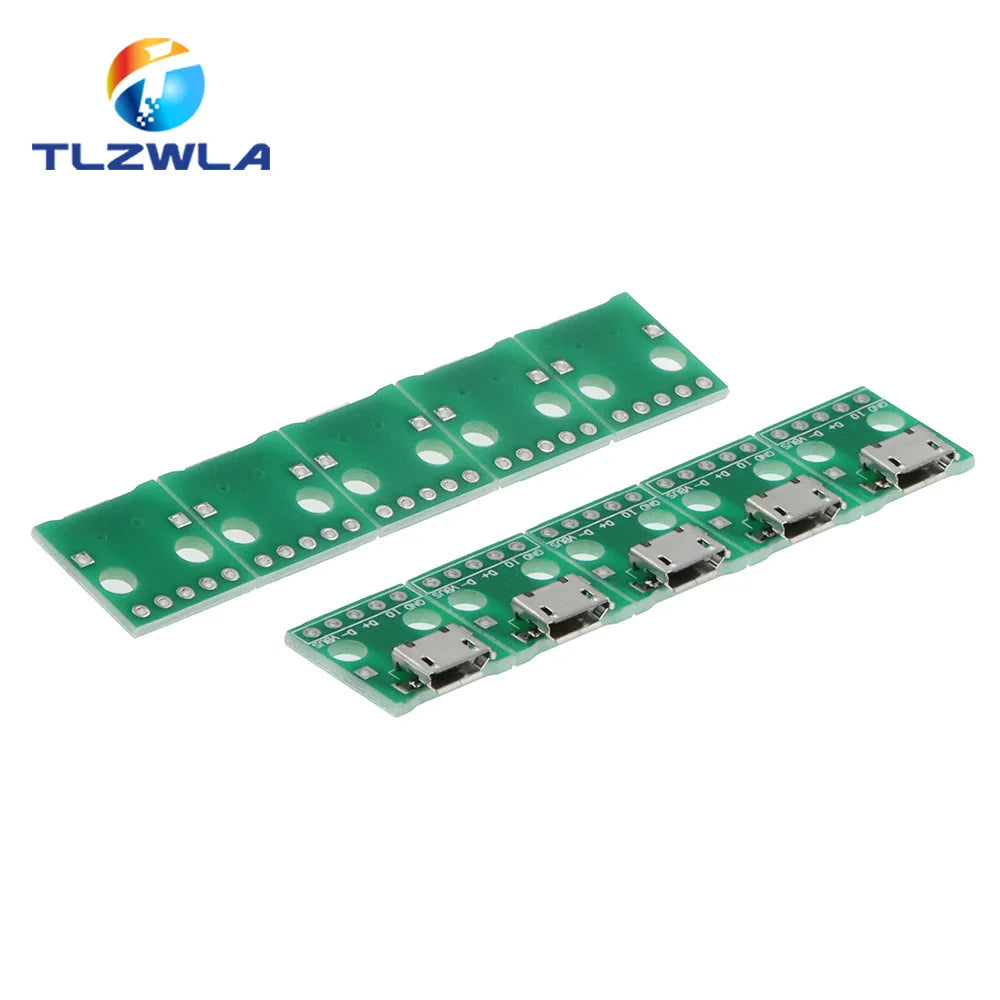 10PCS MICRO USB To DIP Adapter 5pin Female Connector B Type PCB Converter Breadboard Switch Board SMT Mother Seat