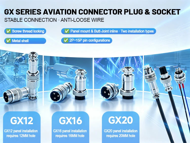 5/10Set GX12 GX16 GX20 Aviation Connector 2 3 4 5 6 7 8 9 10 12 14 15 Pin Docking Fixing Circular Metal Male Female Plug Socket