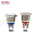 16/19mm 1NO 1NC Flat Head Waterproof Momentary Reset Metal Push Button Switch Screw Terminal Car Engine Doorbell PC Power Switch