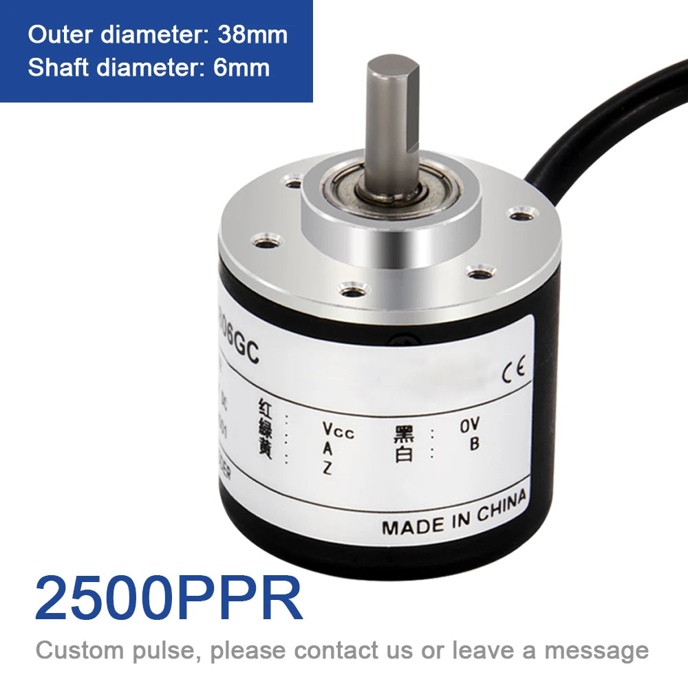 AUCHTEL 38mm Incremental Rotary Encoder 6mm D Shaft Optical Switch AB Z Phases 10-1024-3600 PPR 5-24VDC
