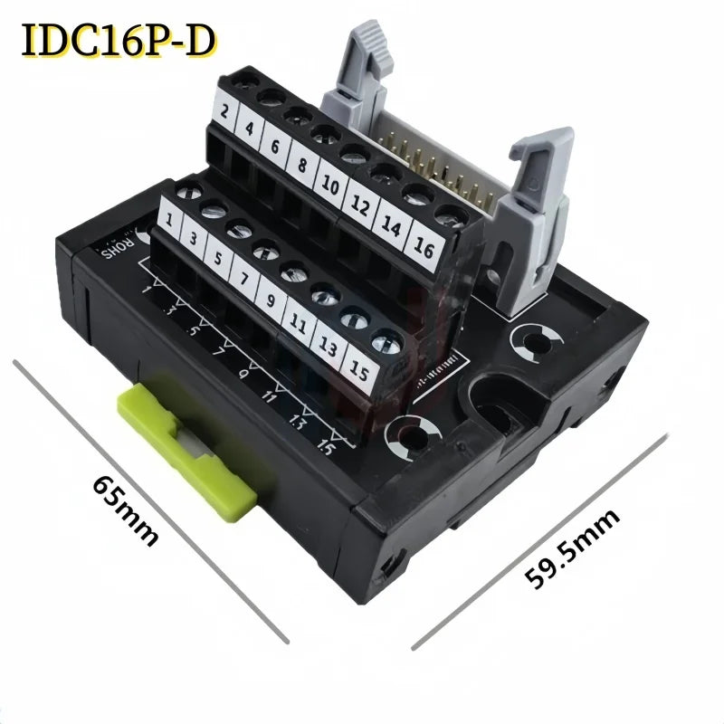 IDC16 IDC 16 Pin Male Connector to 16P Terminal Block Breakout Board Adapter PLC Relay Terminals DIN Rail Mounting